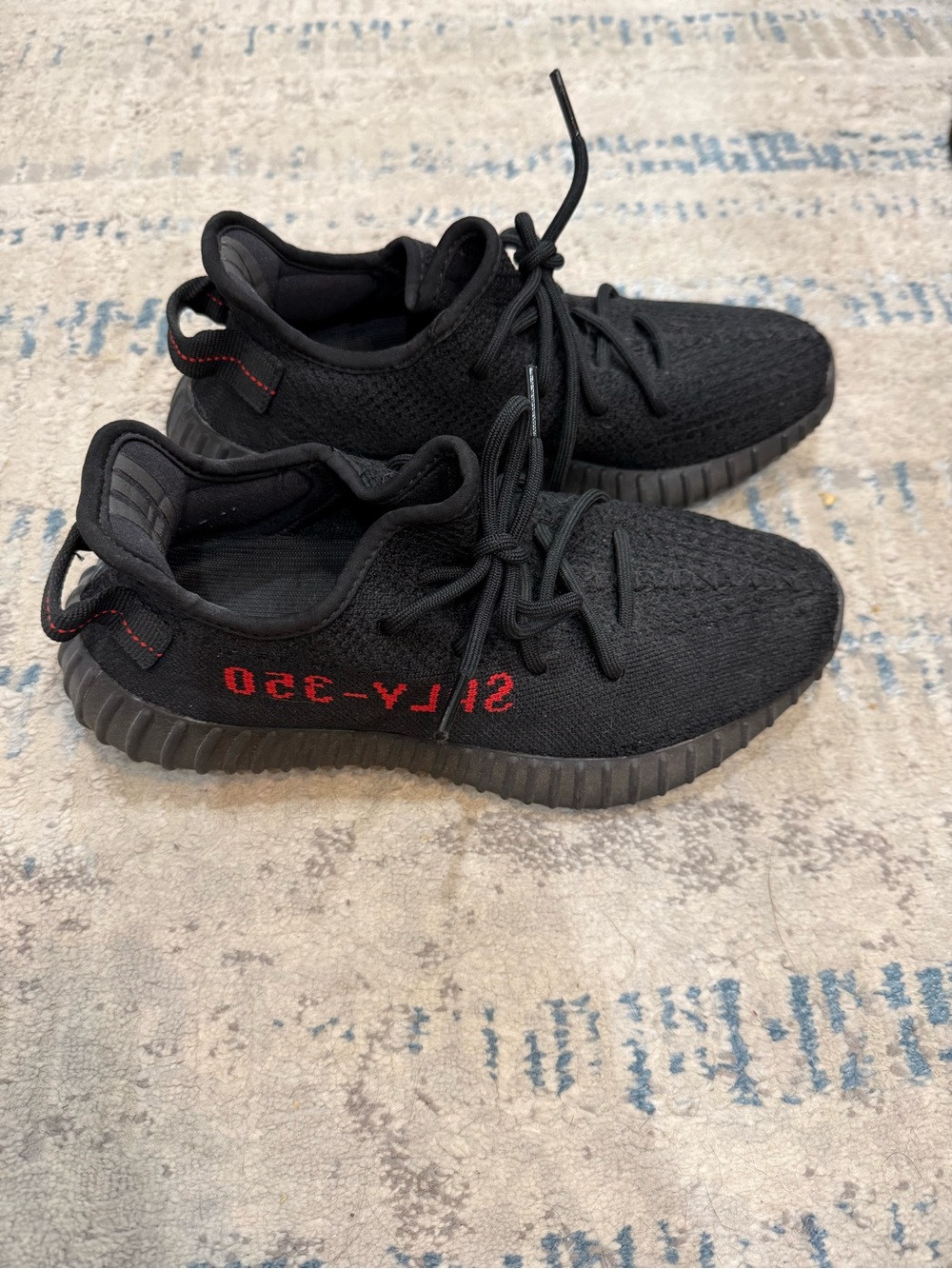 Yeezy Boost Black Knit Sneakers with Red Script